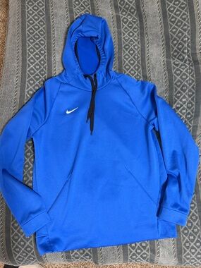 Nike Royal Blue Hoodie with White Swoosh and Black Drawstring